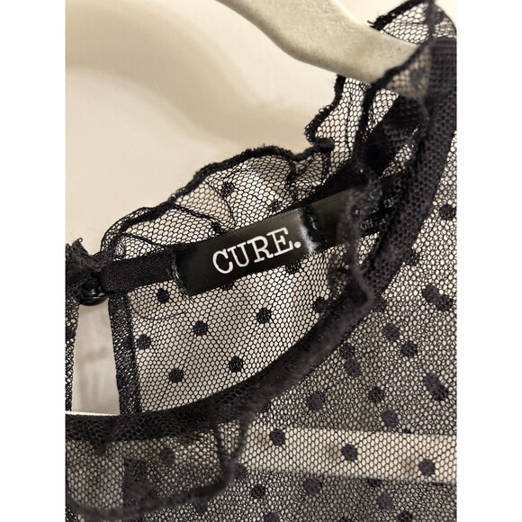 Cure Women’s Plus Short Sleeve Black Top Lace Shoulder Cleavage Whimsygoth 1X - Picture 3 of 5